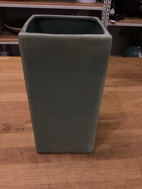 12" Square Teal Ceramic Vase