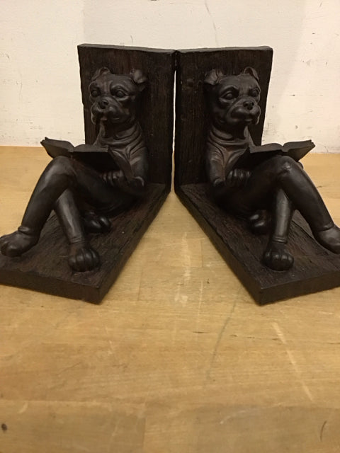 5.5"x7" Pair Of Bulldogs Reading Books/Book Ends