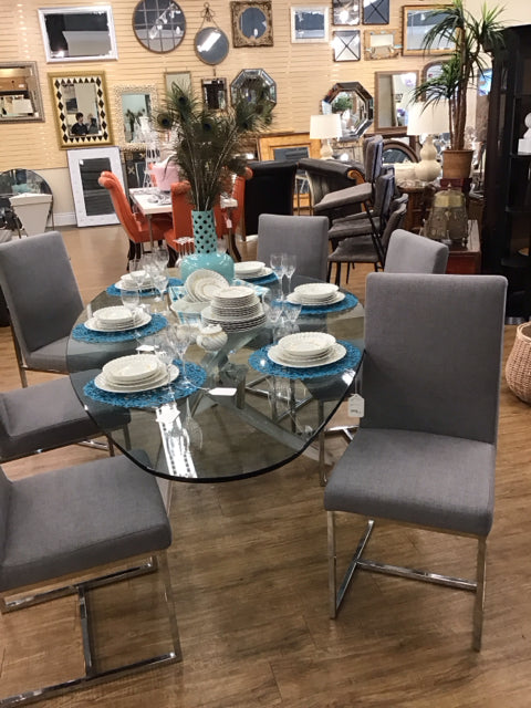 6 Grey Upholstered/Chrome Leg Dining Chairs