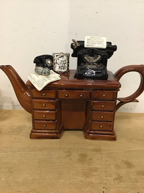 12"x9" Desk Typewriter Gun Ceramic Tea Pot