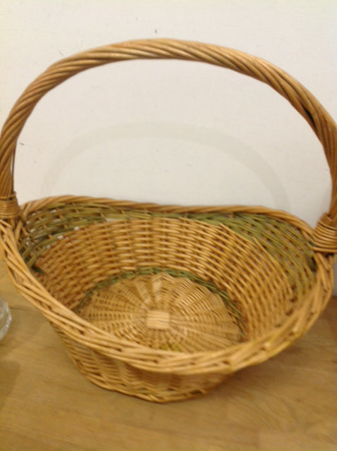 Basket- 17" Green & Tan Wicker