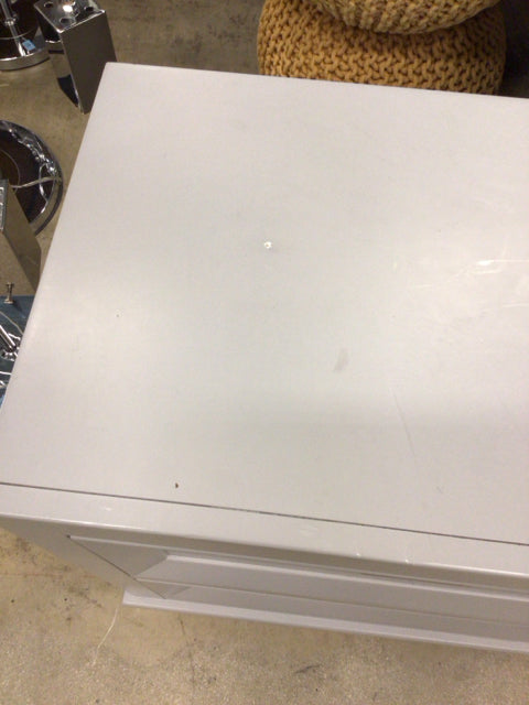 AS-IS Light Grey Two Drawer Nightstand(Knicks In Top)