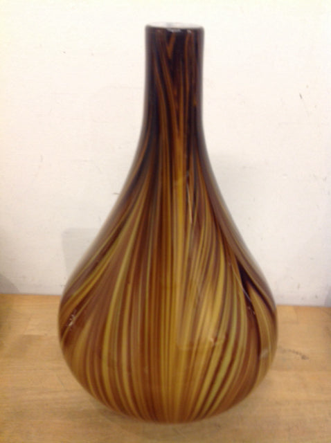 Vase- 15" Brown & Gold Swirl Glass