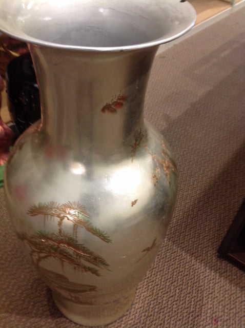 35" As Is Asian Gold Painted Floor Vase
