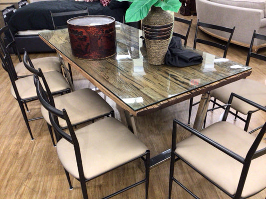 39 3/8" X 76 3 1/4" MH2G Amalfi Reclaimed Wood Glass Top Dining Table