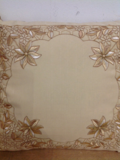 Pillow- 14" Cream & Gold Flower