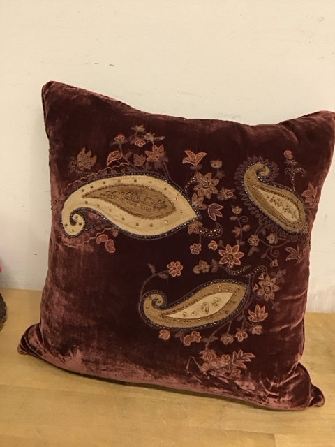 18" Velvet Paisley Beaded Pillow