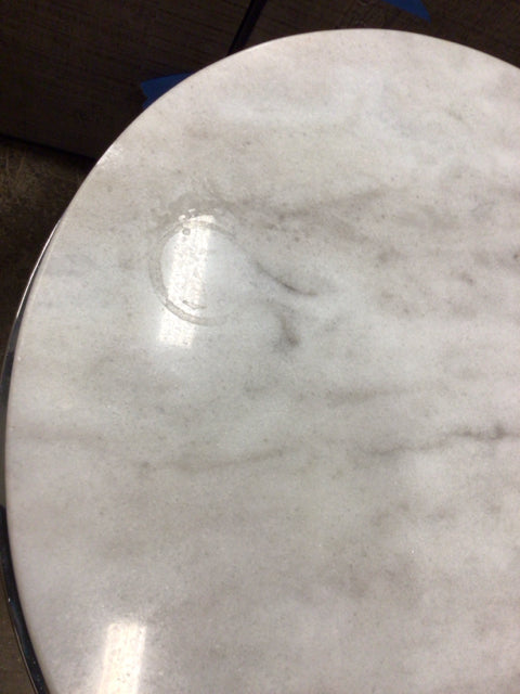 AS-IS Round Chrome Marble Top End Table(Ring Marks On Top)
