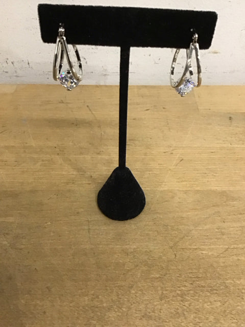 Dior Like Floating Diamond Silvertone Earrings
