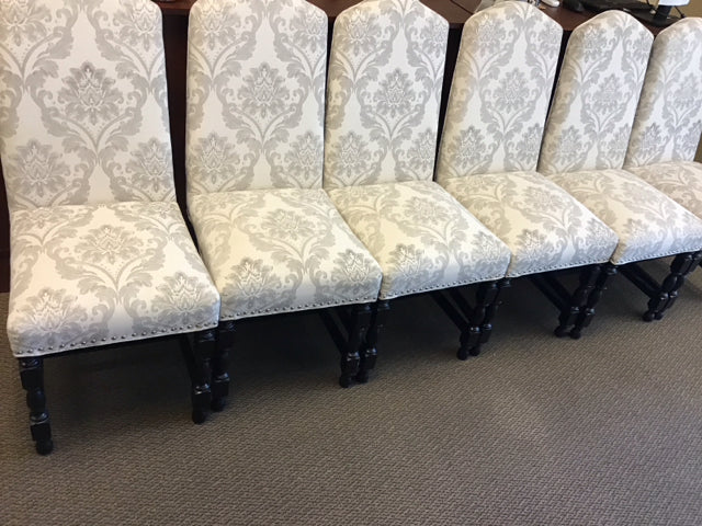 Set Of 6 Cream Floral Dining Chairs As Is