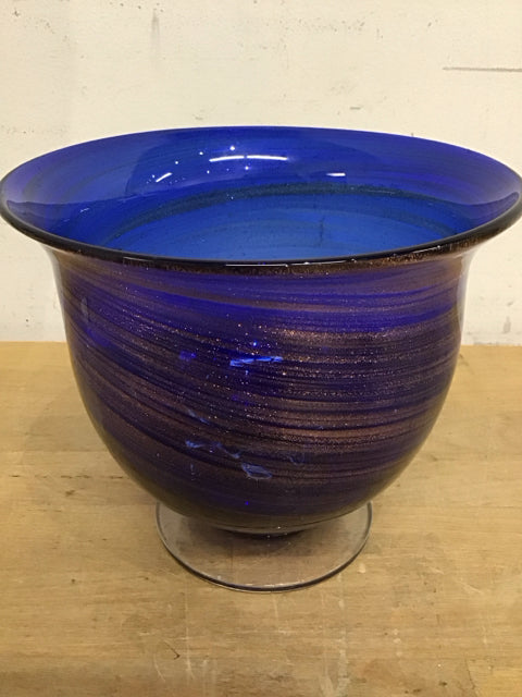 7" Round Blue Metallic Swirl Bowl