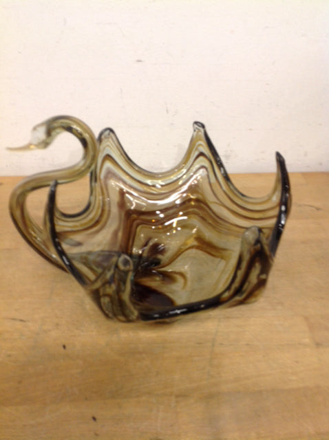 Bowl- 12" Amber Art Glass Swan