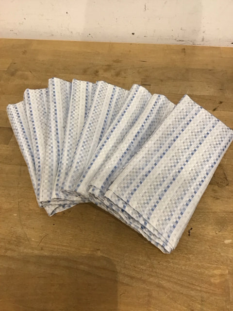 Set Of 8 Blue White Silver Mini Check Napkins