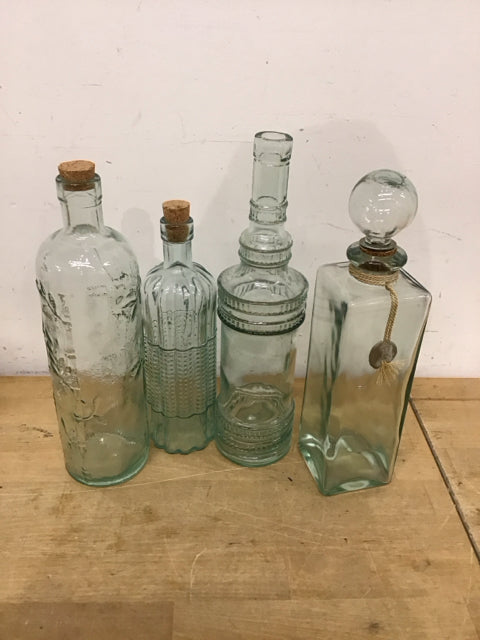 Set Of 4 Green Glass Bottle Collection