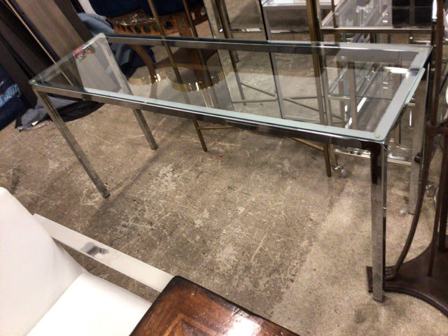 Rectangle Chrome Base Glass Top Console Table