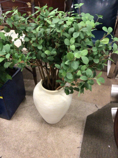 Crate & Barrel Cream Ceramic Vase W/Faux Plant