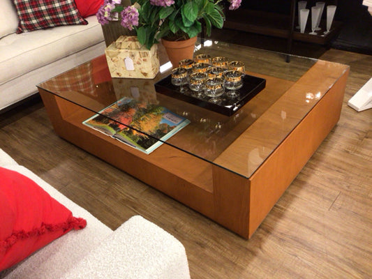Wood Glass Top Coffee Table