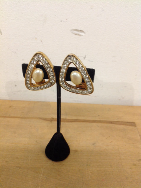 Earrings- Gold Pearl Stone Clip Ons