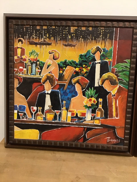 30" Sq. Men & Women W/Cocktails Art