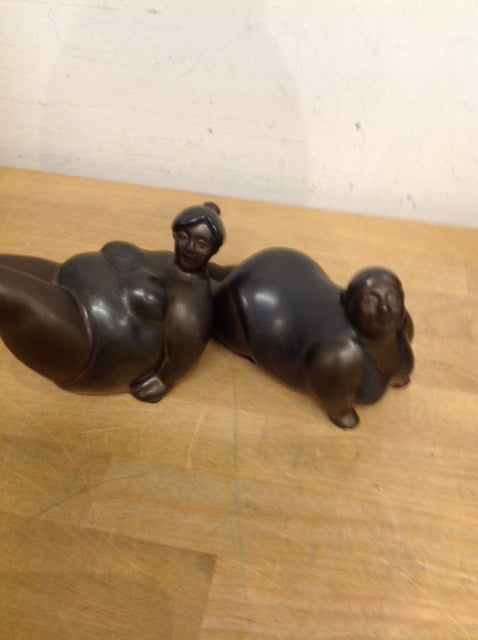 Set Of 2 Bronze Ceramic Woman Figurines