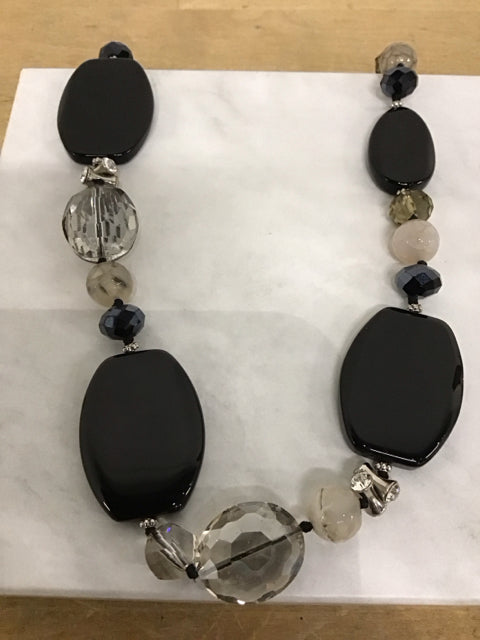 Black Stone & Beaded Necklace