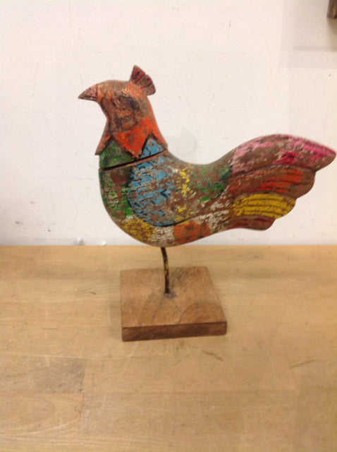 9" Painted Wood Bird On Stand