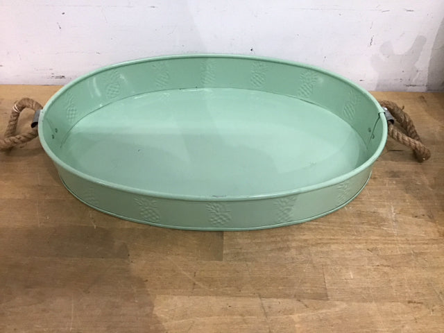 18" Green Metal Pineapple Tray