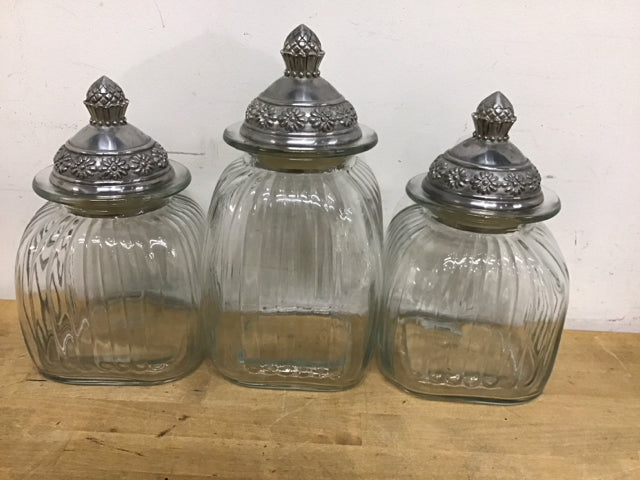 Set Of 3 Silver Lidded Jar