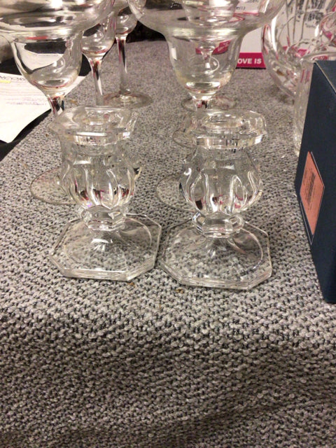 4" Pair Of Glass Candle Holders