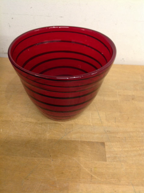 Vase- 6" Red Glass Stripe