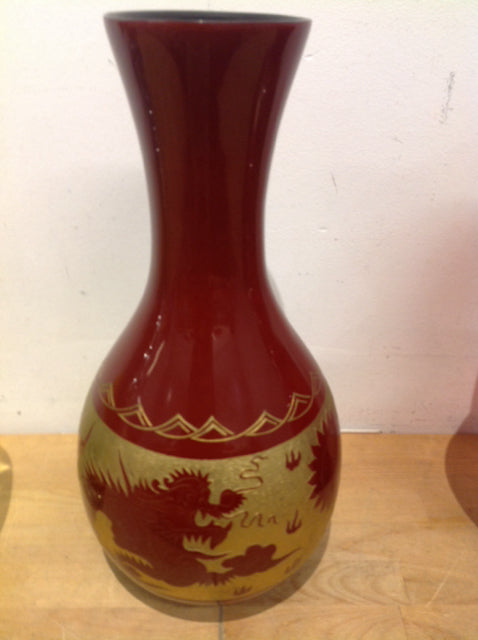 Vase- 16" Asian Rust & Gold