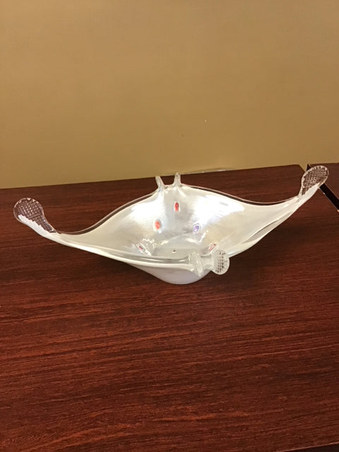 14"Murano White Art Glass Bowl