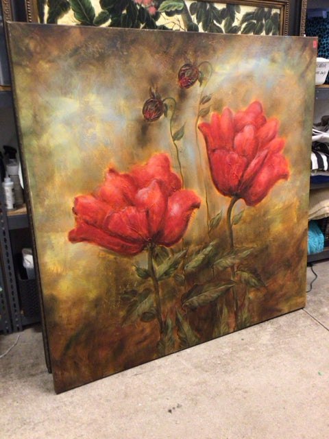 59" X 59 7/8" AS-IS Two Red Roses Print On Canvas(Corner Frame)