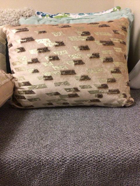 Pier 1 Taupe & Gold Beaded Accent Lumbar Pillow