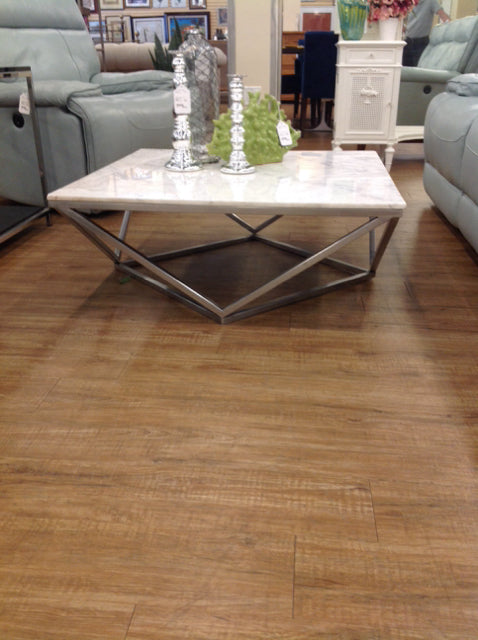 Coffee Table - Marble Top Silver Metal Base