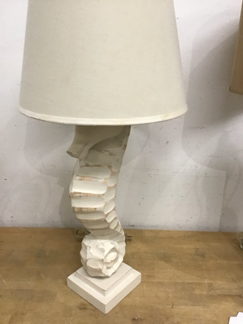 PB 27" White Wood Carved Seahorse Table Lamp