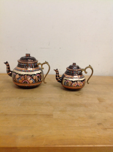 Pair Of Enameled Tea Pots