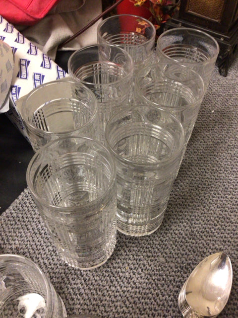 Set Of 7 Ralph Lauren Crystal Glen Plaid HighBall Glasses