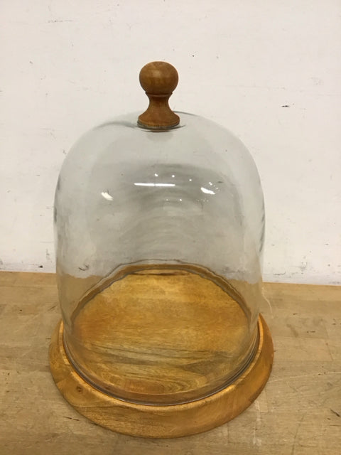 16" Glass Cloche W/Wood Base