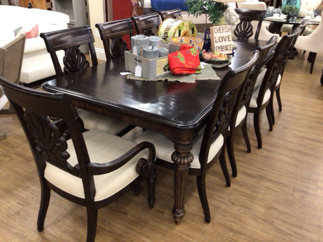 AS-IS Lexington Furniture Dark Wood Dining Table W/10 Chairs/2 Leaves
