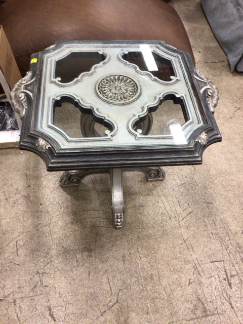 Silver Octagon Glass Top End Table