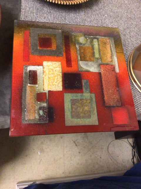 12 5/8" Square Abstract Glass & Wood Wall Decor