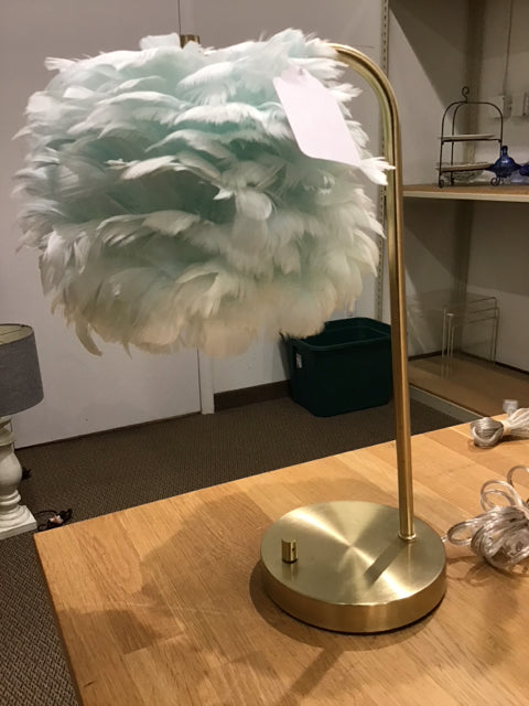 19.5" Gold Base Seafoam Feather Table Lamp