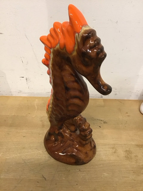 10.5" Orange & Brown Seahorse Figure