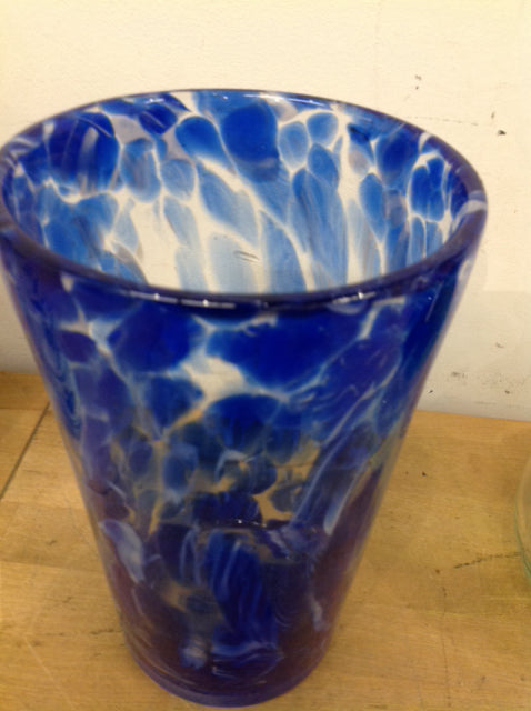 Vase - 10" Blue Drip Glass