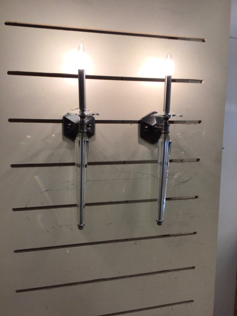 Pair Of Crystalroma Glass & Metal Wall Sconce