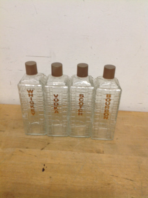 Set Of 4 Vintage Glass Liquor Bottles