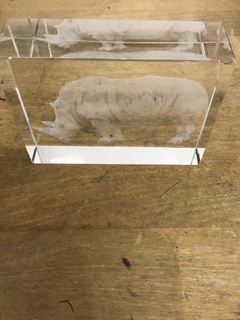 4"x3" Rhino Glass Paperweight