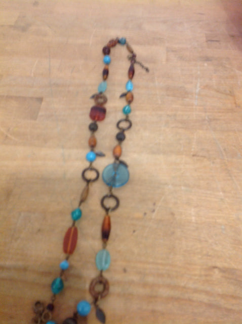 Necklace- Aqua & Amber Beaded