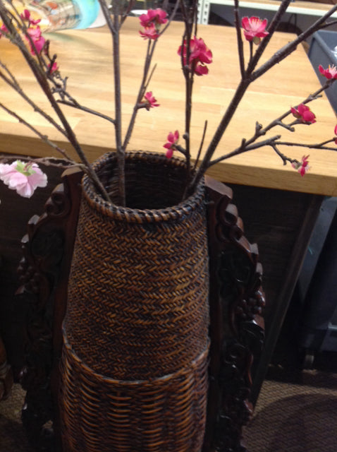 Vase- 36" Palecek Wood & Rattan W Flowers